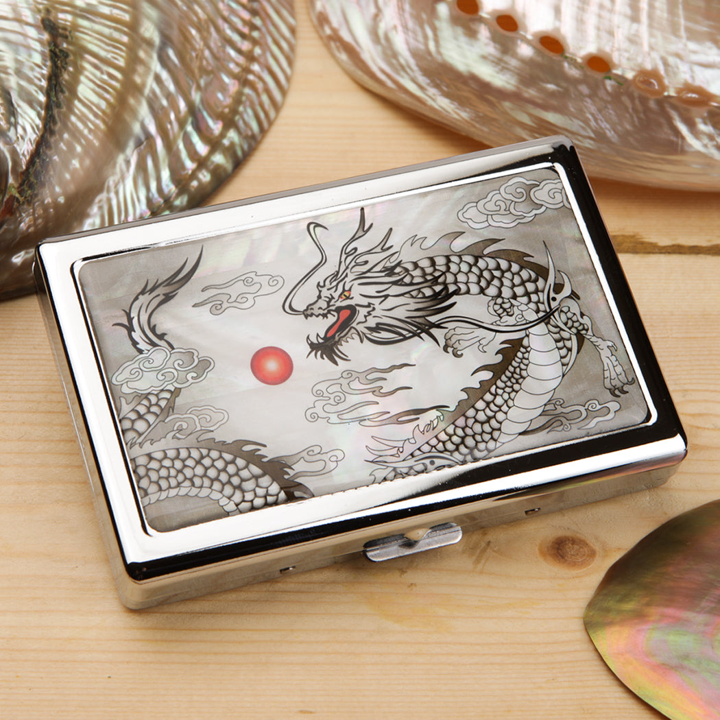 Mother of Pearl Black Dragon Cigarette Case for 100S King Size - Credit Card Cash Wallet