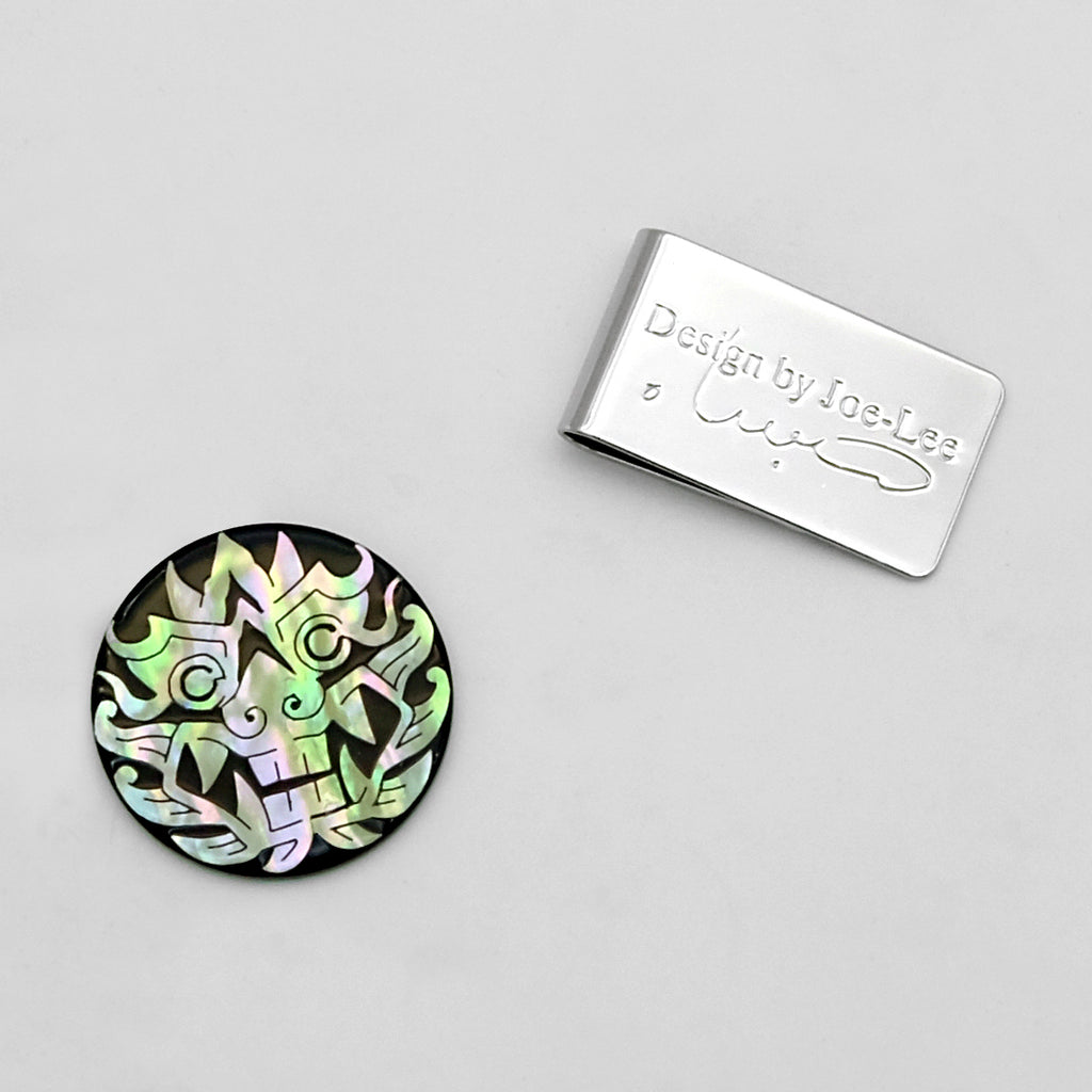 Mother of Pearl Set of 2 Golf Ball Marker Hat Clip Gift Set with Arabesque & Korean Monster Design