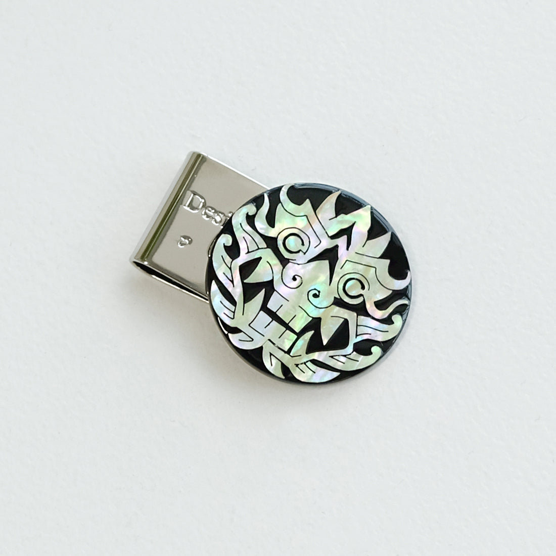Mother of Pearl Set of 2 Golf Ball Marker Hat Clip Gift Set with Arabesque & Korean Monster Design