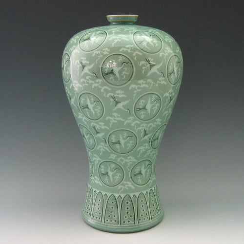 Korean Celadon Porcelain Vase - Decorative Art Pottery