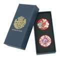 Mother of Pearl Set of 2 Red Golf Ball Marker with Butterfly and Chrysanthemum Design
