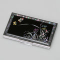 Mother of Pearl Orchid Black Business Card Case - Slim Metal Credit Card Holder