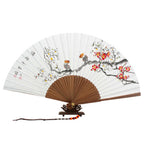 Hand Folding Bird Plum Flower Design White Paper Flower Painting Wall Asian Fan