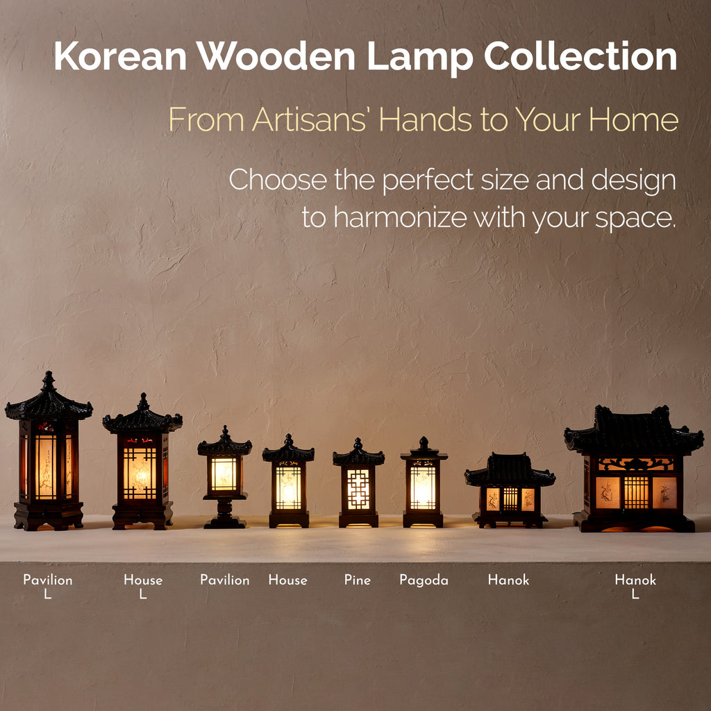 Carved Wood Bedside Lamp - Korean Hanok Miniature Bedroom Table Light