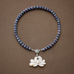 White Mother of Pearl Lotus Natural Saltwater Black Pearl Chain Pendant Necklace