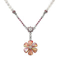 Mother of Pearl Pink Cosmos Flower Natural White Pearl Chain Pendant Necklace