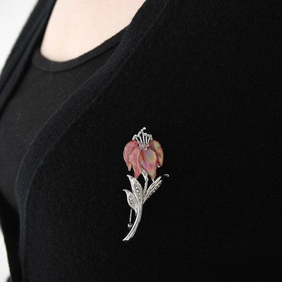 Mother of Pearl Pink Orchid Flower Design Abalone Shell Wedding Bride Brooch Pin