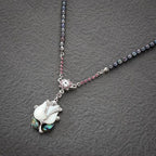 Mother of Pearl White Tulip Flower Natural Black Pearl Chain Pendant Necklace