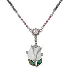 Mother of Pearl White Tulip Flower Natural Black Pearl Chain Pendant Necklace
