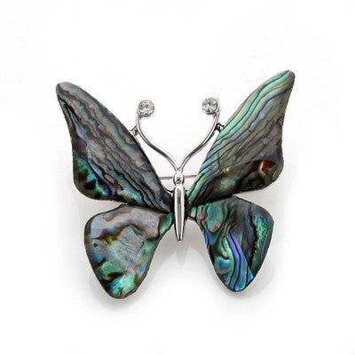Mother of Pearl Butterfly Design Colorful Dark Green Shell Lady Brooch Pin Gift