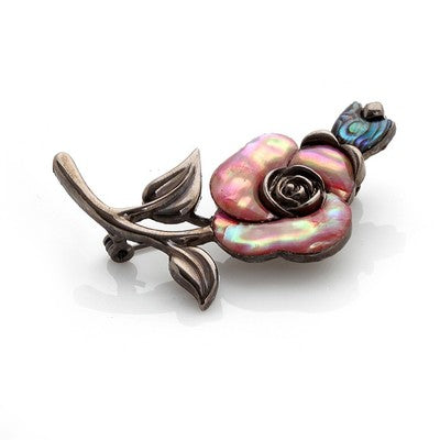 Mother of Pearl Pink Rose Flower Abalone Shell Breastpin Bridal Party Brooch Pin