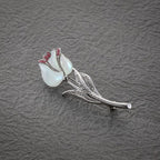 Mother of Pearl White Tulip Flower CZ Shell Wedding Bridesmaid Bridal Brooch Pin
