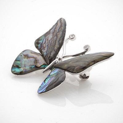 Mother of Pearl Butterfly Design Colorful Dark Green Shell Lady Brooch Pin Gift