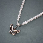 Mother of Pearl Butterfly Natural Saltwater White Pearl Chain Pendant Necklace