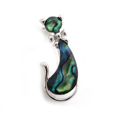 Mother of Pearl Green Bow Tie Cat Kitten Kitty Shell Breastpin Party Brooch Pin