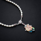 Mother of Pearl Pink Tulip Flower Natural White Pearl Chain Pendant Necklace