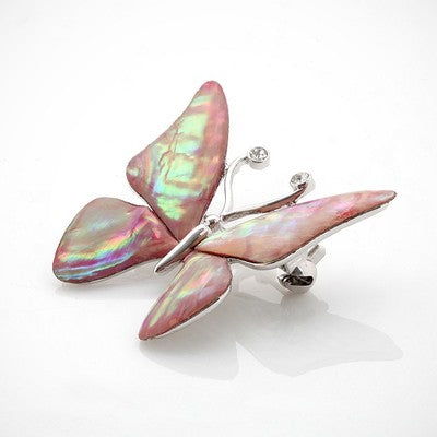 Mother of Pearl Pink Butterfly Design Colorful Abalone Shell Wedding Brooch Pin