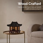 Carved Wood Bedside Lamp - Korean Hanok Miniature Bedroom Table Light