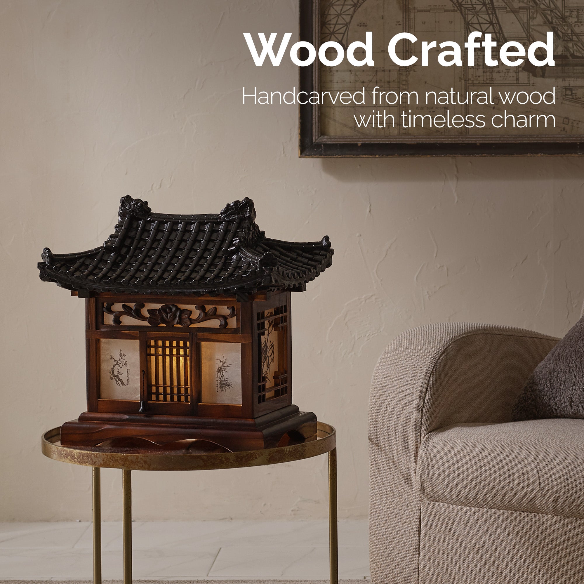 Traditional Korean Wood Lamp - Handmade Bedside Bedroom Accent Light