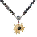 Mother of Pearl Sunflower Natural Saltwater Black Pearl Chain Pendant Necklace