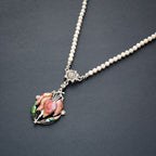 Mother of Pearl Pink Orchid Flower Natural White Pearl Chain Pendant Necklace
