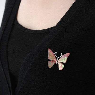 Mother of Pearl Pink Butterfly Design Colorful Abalone Shell Wedding Brooch Pin