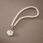 Mother of Pearl Rose Flower Natural Saltwater White Pearl Chain Pendant Necklace