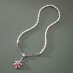 Mother of Pearl Pink Cosmos Flower Natural White Pearl Chain Pendant Necklace