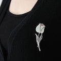 Mother of Pearl White Tulip Flower CZ Shell Wedding Bridesmaid Bridal Brooch Pin