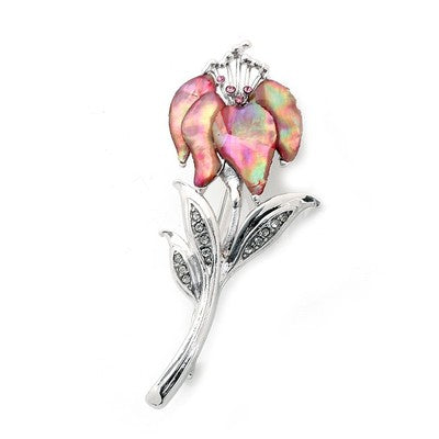 Mother of Pearl Pink Orchid Flower Design Abalone Shell Wedding Bride Brooch Pin