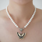Mother of Pearl Butterfly Natural Saltwater White Pearl Chain Pendant Necklace