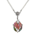 Mother of Pearl Pink Orchid Flower Natural White Pearl Chain Pendant Necklace