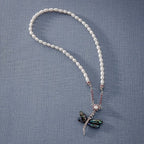 Mother of Pearl Dragonfly Natural Freshwater White Pearl Chain Pendant Necklace