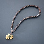Mother of Pearl Sunflower Natural Saltwater Black Pearl Chain Pendant Necklace