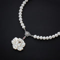 Mother of Pearl Rose Flower Natural Saltwater White Pearl Chain Pendant Necklace