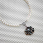 Mother of Pearl Rose Flower Natural Saltwater White Pearl Chain Necklace Pendant
