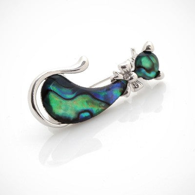 Mother of Pearl Green Bow Tie Cat Kitten Kitty Shell Breastpin Party Brooch Pin