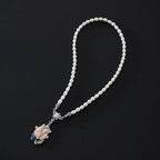 Mother of Pearl Pink Tulip Flower Natural White Pearl Chain Pendant Necklace