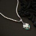 Mother of Pearl White Orchid Flower Natural White Pearl Chain Pendant Necklace