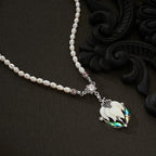 Mother of Pearl White Orchid Flower Natural White Pearl Chain Pendant Necklace