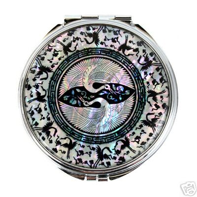 MOP Double Bird Design Compact Cosmetic Magnifying Makeup Handbag Beauty Mirror