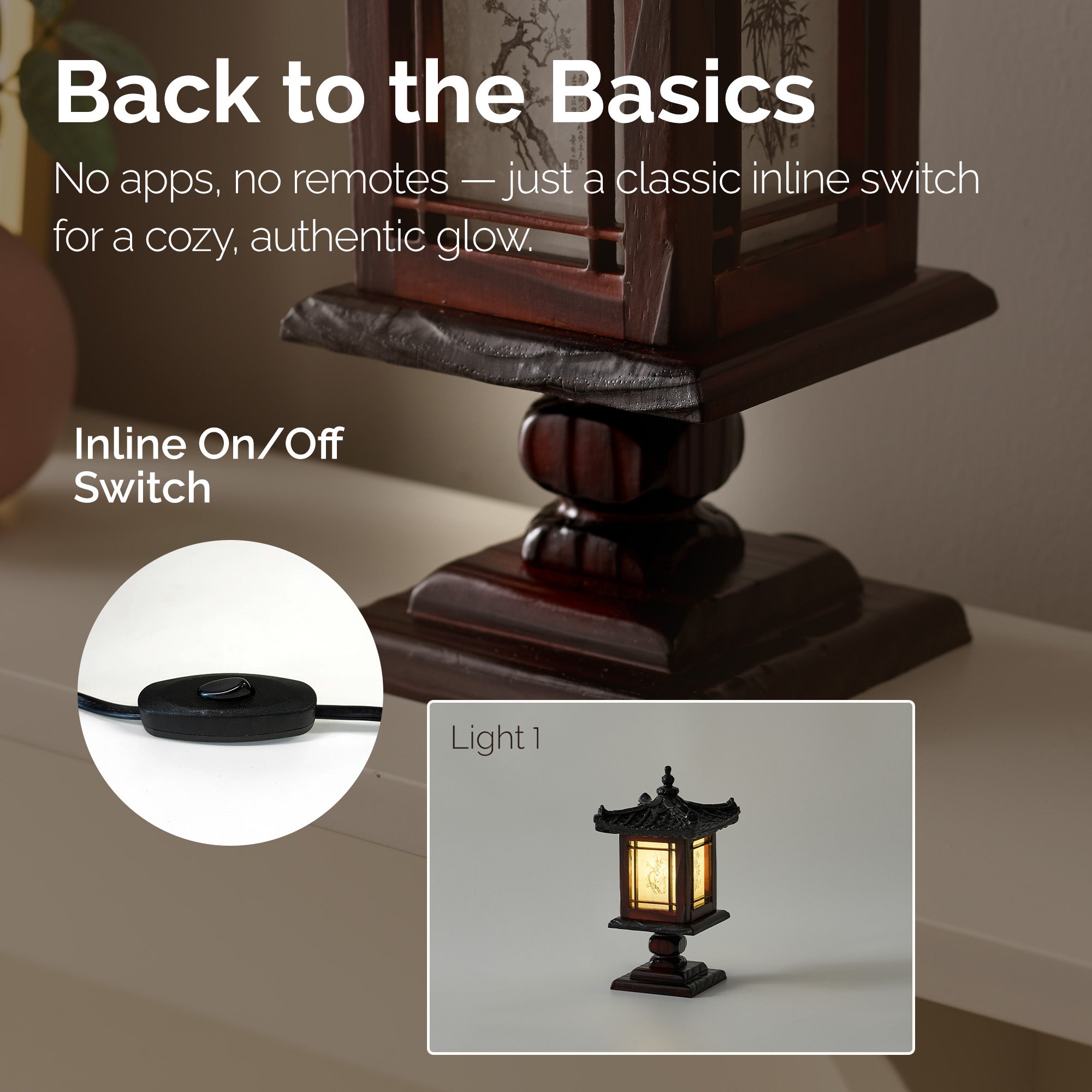 Carved Wood Bedside Lamp - Handmade Brown Korean Bedroom Decor Light