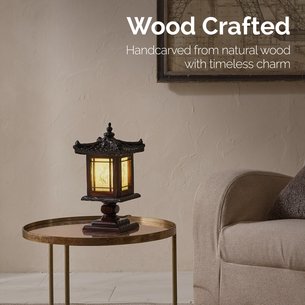 Carved Wood Bedside Lamp - Handmade Brown Korean Bedroom Decor Light