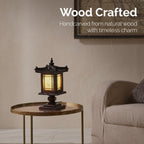 Carved Wood Bedside Lamp - Handmade Brown Korean Bedroom Decor Light