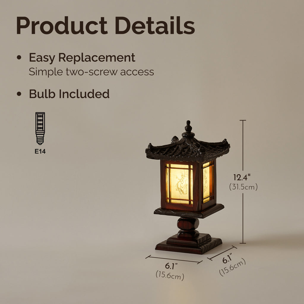 Carved Wood Bedside Lamp - Handmade Brown Korean Bedroom Decor Light